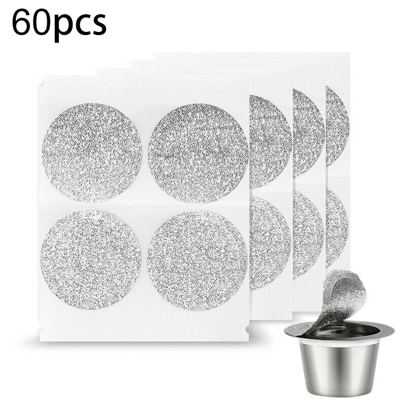 40/60 stk. klæbende aluminiumsfolie kaffekapsel låg sæt til nespresso maskine genopfyldelig kaffe hjemmebrygning: 60 stk