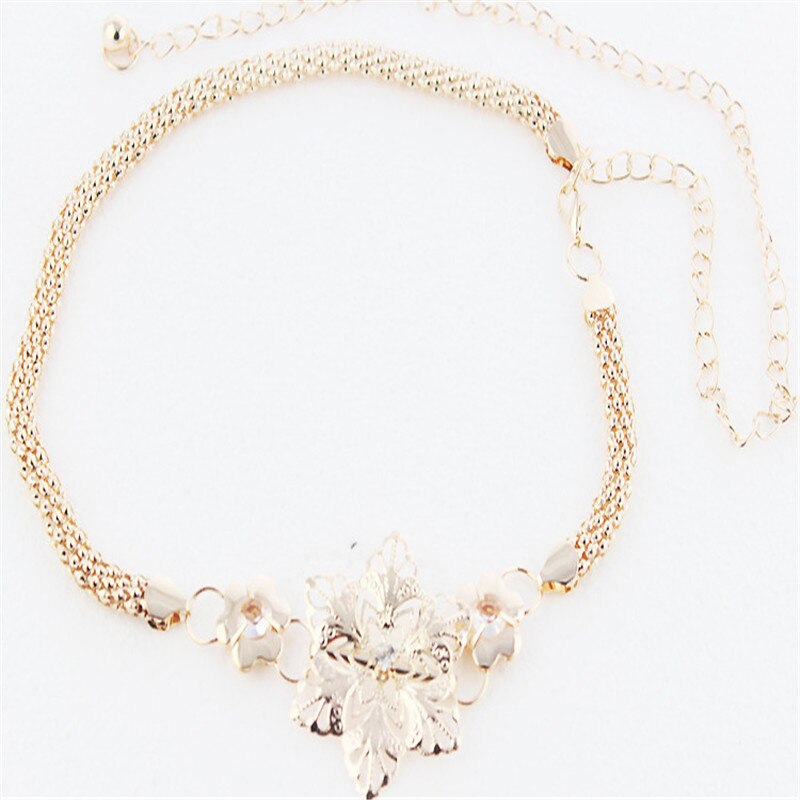 Cinturón de cadena dorado con flores para mujer, cinturón de Metal dorado y plateado para el sol