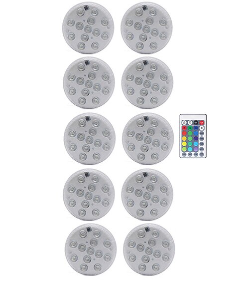 13 led rgb dränkbara lampor fjärrkontroll trådlös flerfärgad undervattensbadkar pool nattlampa blommig vas lampa: 1 styrenhet 10 lampa