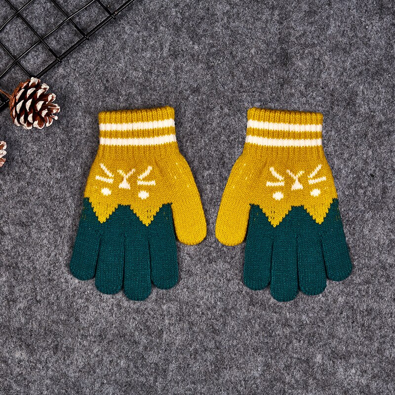 1 Pairs Cute Kids Boy Girl Winter Imitation Cashmere Gloves Warm Cartoon Cat Thick Golves 4-8years: C