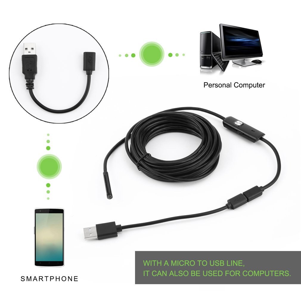 5.5mm Endoscope Camera HD USB Endoscope With 6 LED 1/1.5/2/3.5/5M Soft Cable Waterproof Inspection Borescope for Android PC