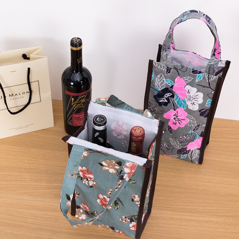 MABULA – sac à main en Nylon pour bouteille de vin, fourre-tout pliable, , Portable, réutilisable, mignon, dessin animé, emballage pour vin