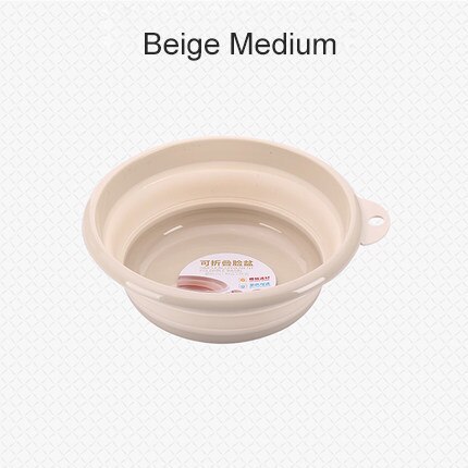 Portable Folding Wash Basin Household Outdoor Dual Purpose Hanging Holes Wash Face Fruits Vegetables Basin Plastic: Beige 32X12CM