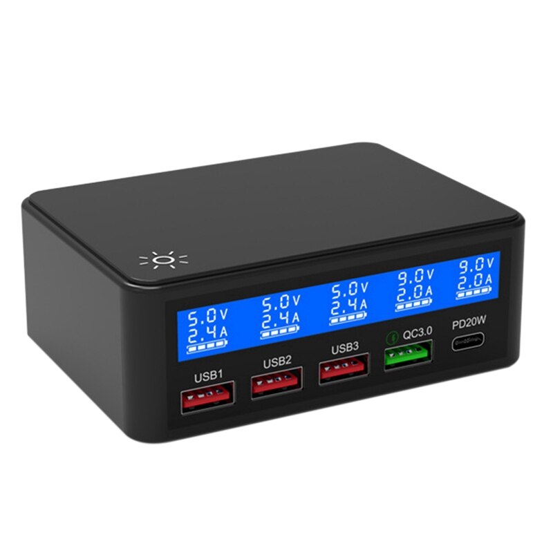 Multi USB Charger PD20W 5-Port LED Display Wall Quick Charger 3.0 Fast Charger Desktop Charging Station-US Plug: Default Title
