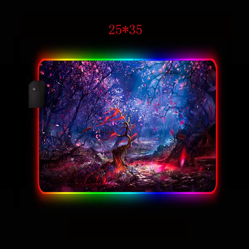 XGZ RGB Large Gaming Mousepad Beautiful Scenery Anti-slip Natural Rubber Mause Mat with Lock Edge Computer Keyboard Desk LED Pad: RGB 250X350MM / 3MM