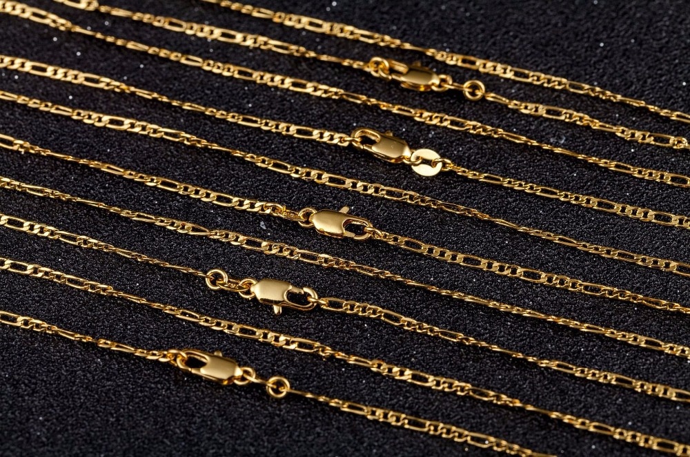 2mm Flat Chain Necklace For Women Men Gold/Silver Jewelry Figaro Chain Necklace 16 18 20 22 24 26 28 30 inch 925/18 K