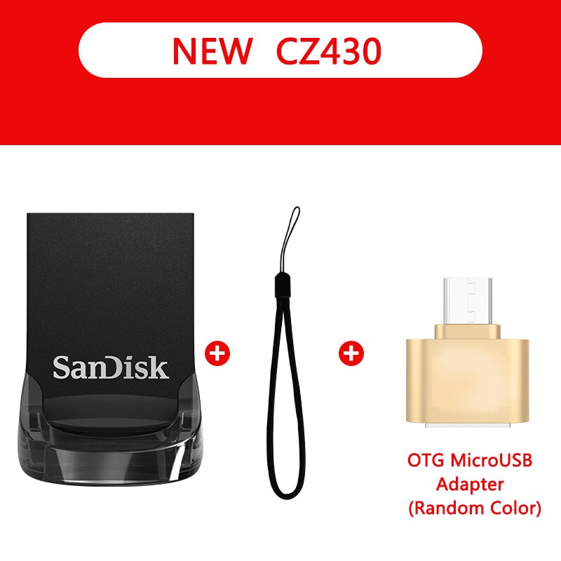 SanDisk-unidad Flash USB con adaptador MicroUSB, unidad Flash USB 3,1 3,0, 256GB, 128GB, 64GB, 32GB, 16GB y 8GB: 64 GB / SDCZ430-A