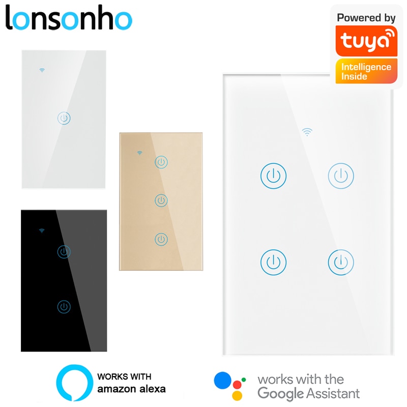 Lonsonho Tuya Smart Wifi Schakelaar Compatibel Geen/Met Neutrale Ons 1 2 3 4 Gang Draadloze Muur Light Touch schakelaar Alexa Google Thuis