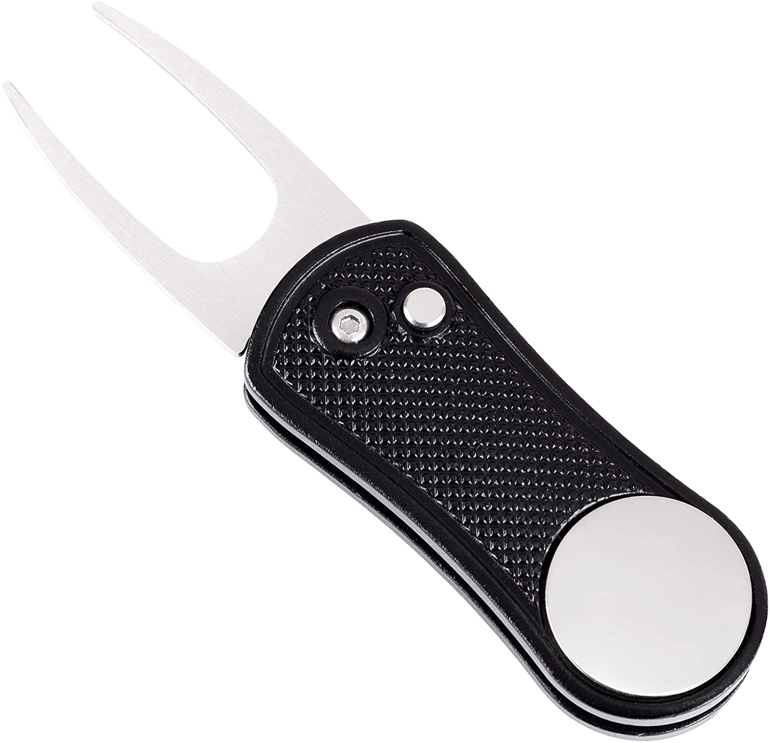 Mile High Life All Metal Foldable Golf Divot Tool with Pop-up Button & Magnetic Ball Marker (Multi-Colors/Shape): Black Undulate
