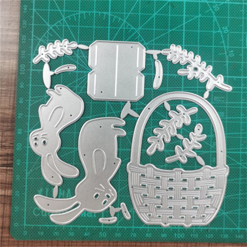 Tecknad kanin blomma korg ram ankomst stansmönster metall scrapbooking dekoration präglad fotoalbum kort
