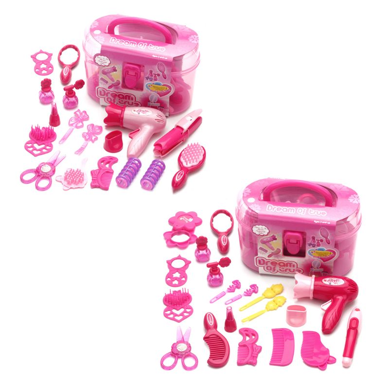 Children Pretend Play Kid Make Up Toys Set Hairdressing Simulation Cosmetic Girls Dressing Travel Kit