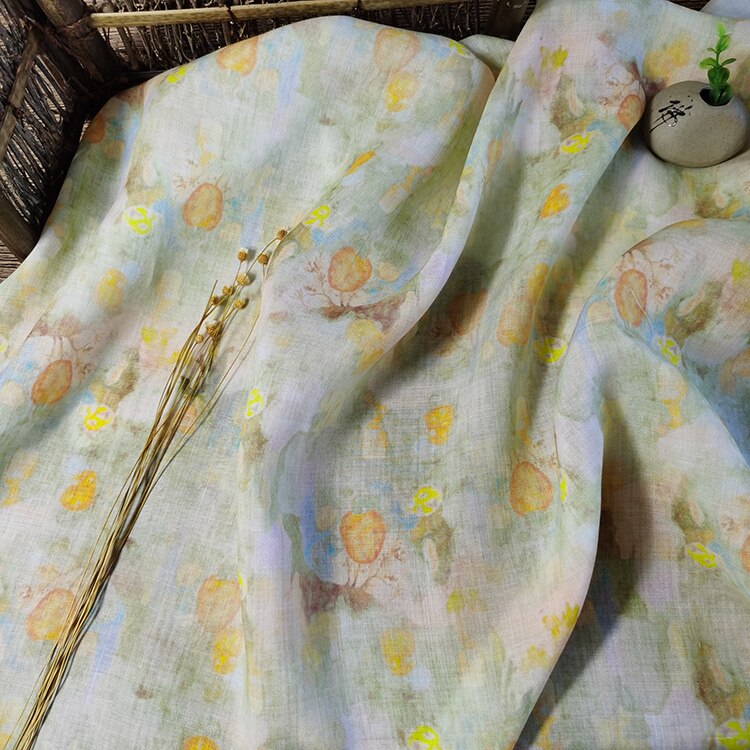 Natural pure ramie material digital printing fabrics Summer custom made DIY handmade robe cheongsam fabric