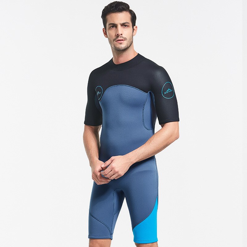 2MM Men&#39;s Neoprene Wetsuit One Piece Warmth Cold And Sunscreen Short Sleeve Snorkeling Suit Surfing Snorkeling Wetsuit 2021: black blue / XXL
