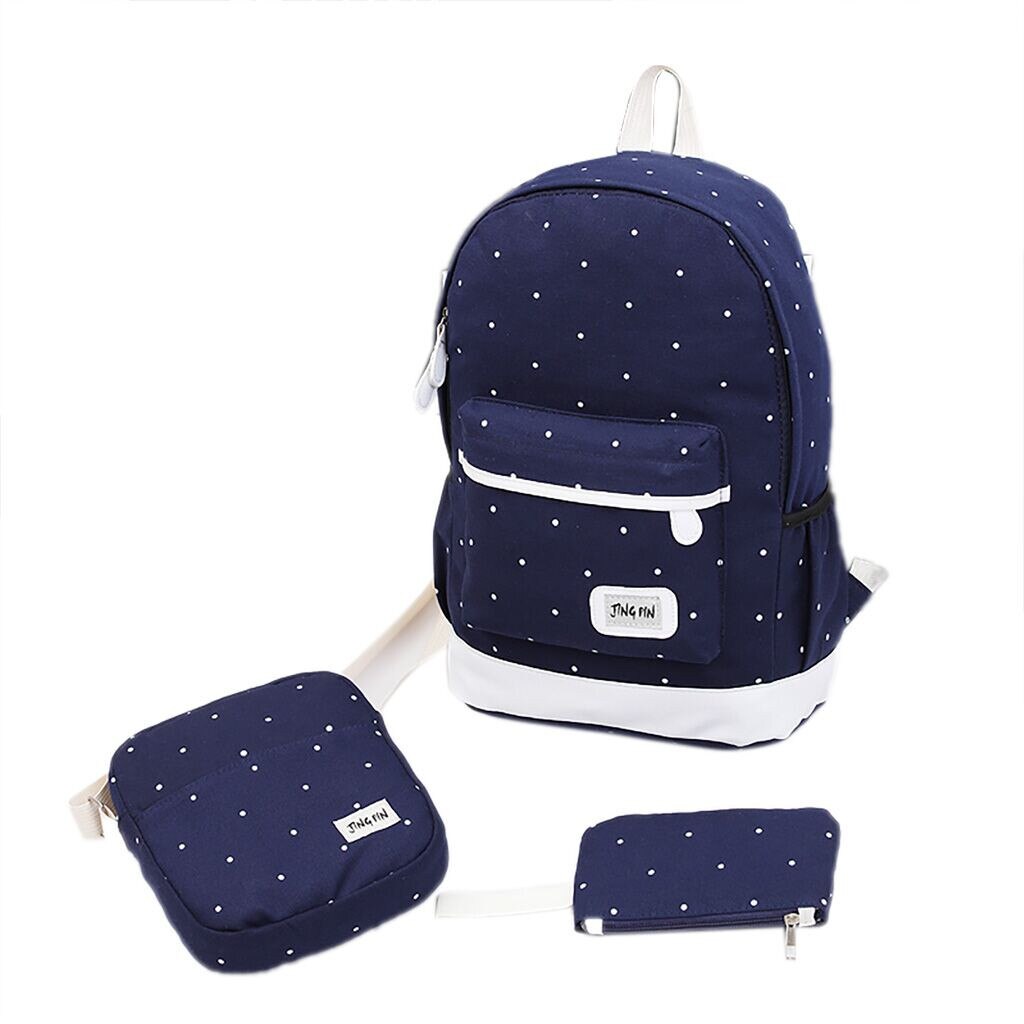Frauen Rucksack Schule Buch Taschen Satchel Schulter Rucksack Leinwand Punkte Druck Damen Rucksack Freies # g30: Tiefe Blau
