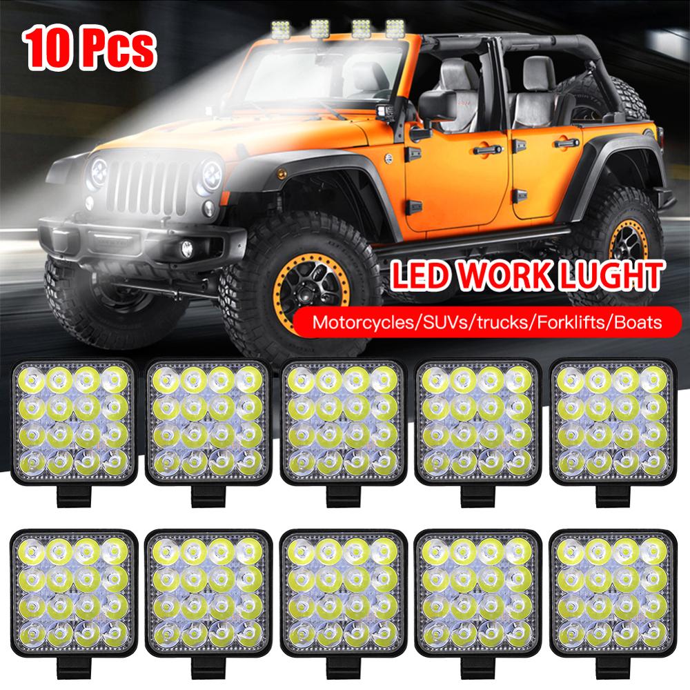 10Pcs 16LED 48W Work Light 12V 24V Auto Led Verlichting Flood Beam Bar Auto Fit voor Atv/Project Voertuig/Voor Jeep Accessoires