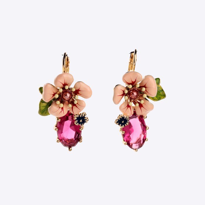 Boucle d'oreille en émail fleur, tendance limitée, Bijoux pour l'été et le printemps, tendance,: pink glass