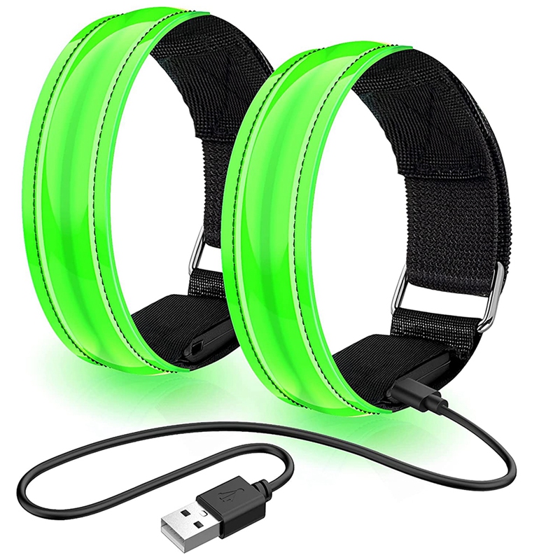Jabs 2er- pack wiederaufladbare led-armbänder, reflektierende usb-armbänder, laufarmbänder für joggen und sport: Grün