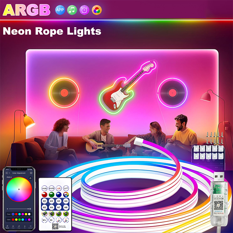 1-5M 5V RGB Neon Strip Light Waterproof Rgb Led Strip Lights Music Sync Color Changing Led Lights For Wall Gaming Room TV Party
