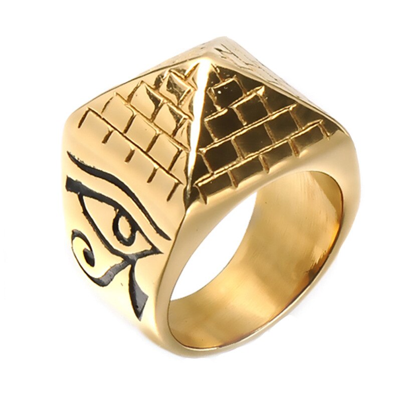 Stainless Steel Ancient Egyptian Pyramid Ring Pharaoh&#39;s Eye Ornament of Horus Middle East