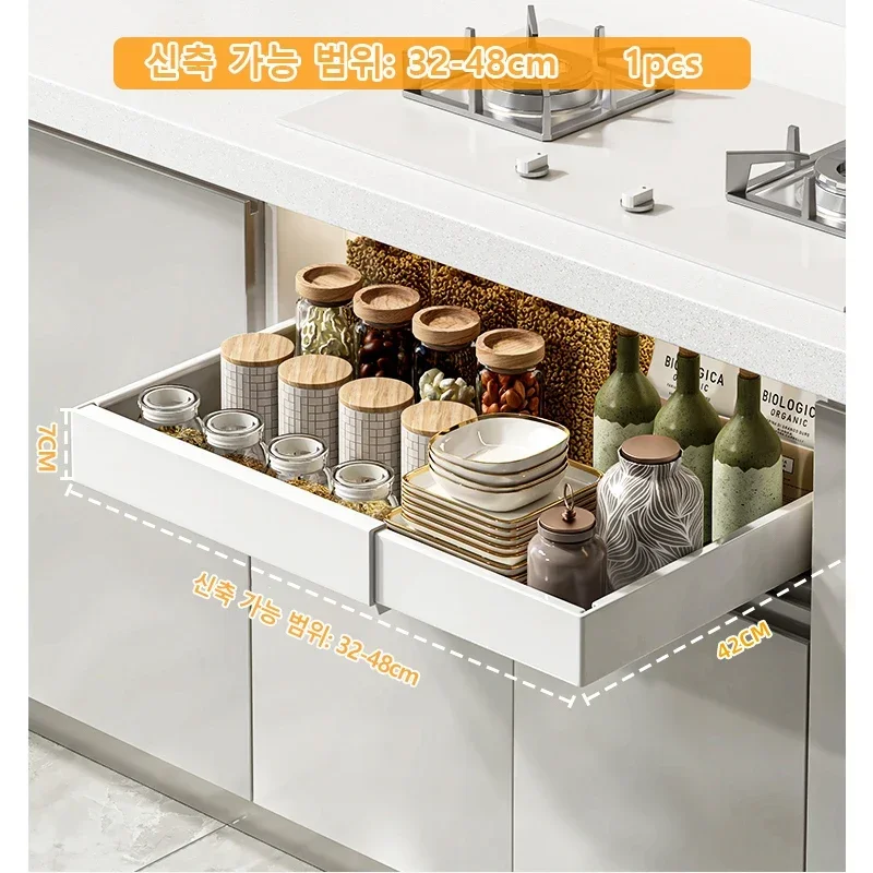 1/2pc skalerbare udtræksreoler til køkken med glideskinner, skuffetype opbevaringsbakke, krydderiboksopbevaringsstativ, skabe, arrangør: Sort