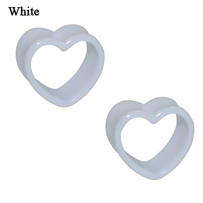 Paar Acryl Ear Plug Liefde Hart Tunnels Piercing Wit & Zwart & Bruin Flesh Tunnel Plug Body Piercing Brancard Expander oor Gauge: 4mm / White