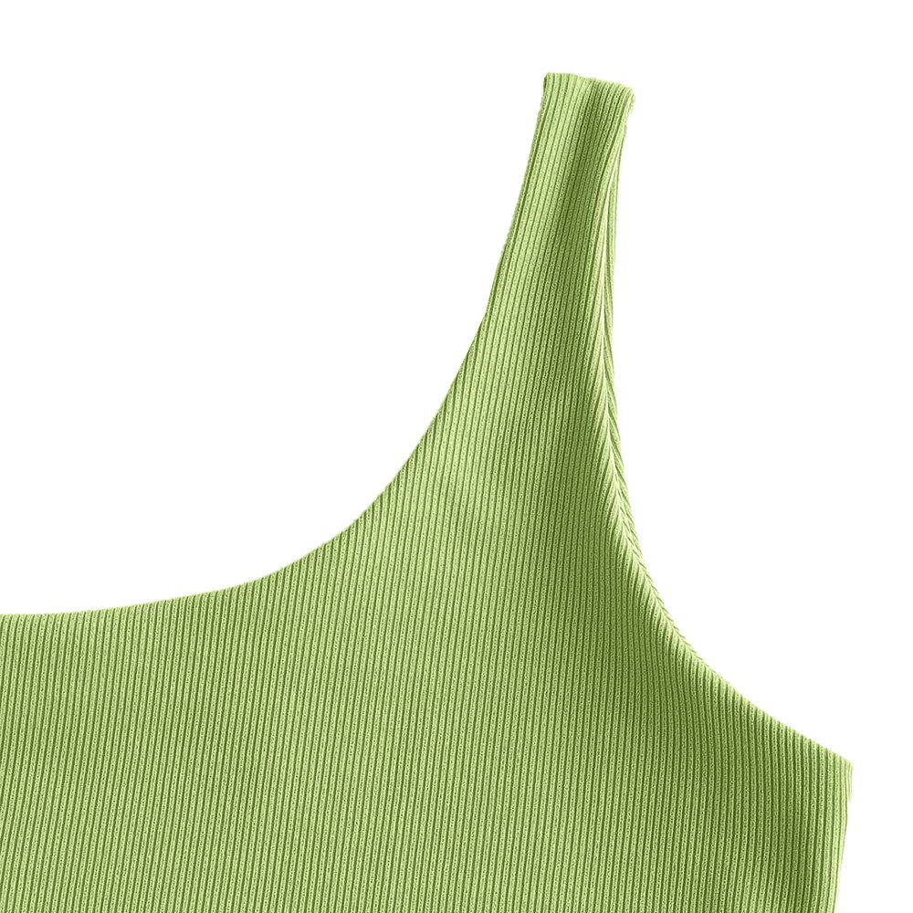 Zaful Geribbelde Een Schouder Ongevoerd Bikini Badpak Voor Vrouwen Effen Kleur Elegante Badmode Groene Ui Badpak