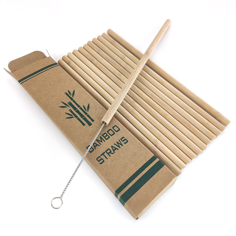 12 stk / sæt bambus sugerør genanvendeligt miljøvenligt festkøkken + ren børste til