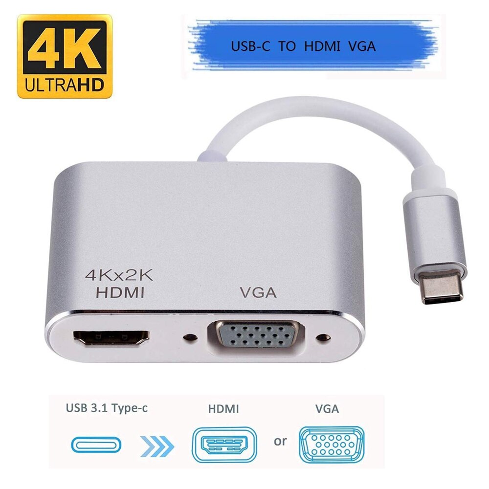 Usb 3.1 type c naar hdmi vga-adapter usb c naar hdmi 4k 1 2 in converter voor ipad pro, macbook pro, huawei mate 20/p30