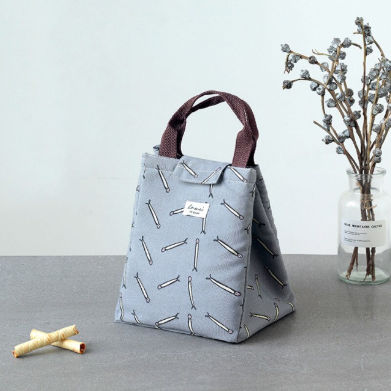 Bærbar termisk matpose med stor kapasitet sammenleggbar gjenbrukbar matpakke i lerret reisemat veske termopose matboks kvinner menn: En