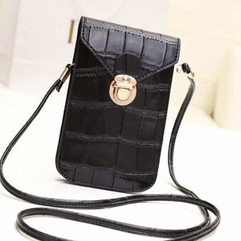 Bandolera de cuero para mujer, Mini bolso para teléfono móvil, bandolera para estudiante, bolso de hombro pequeño: Black Type 3