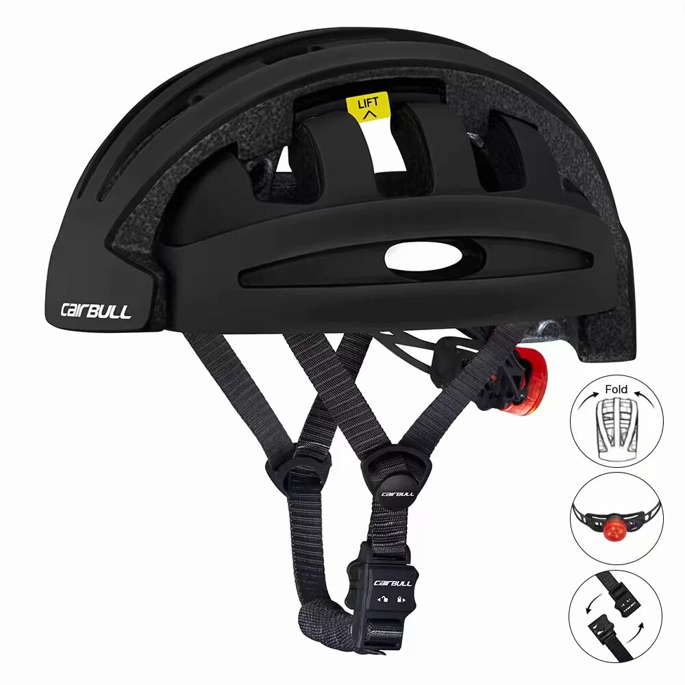 Cairbull Folding Bicycle Helmet bicycle electric scooter balance car with Rear Light Urban Foldable Riding Cyling Helmet: black