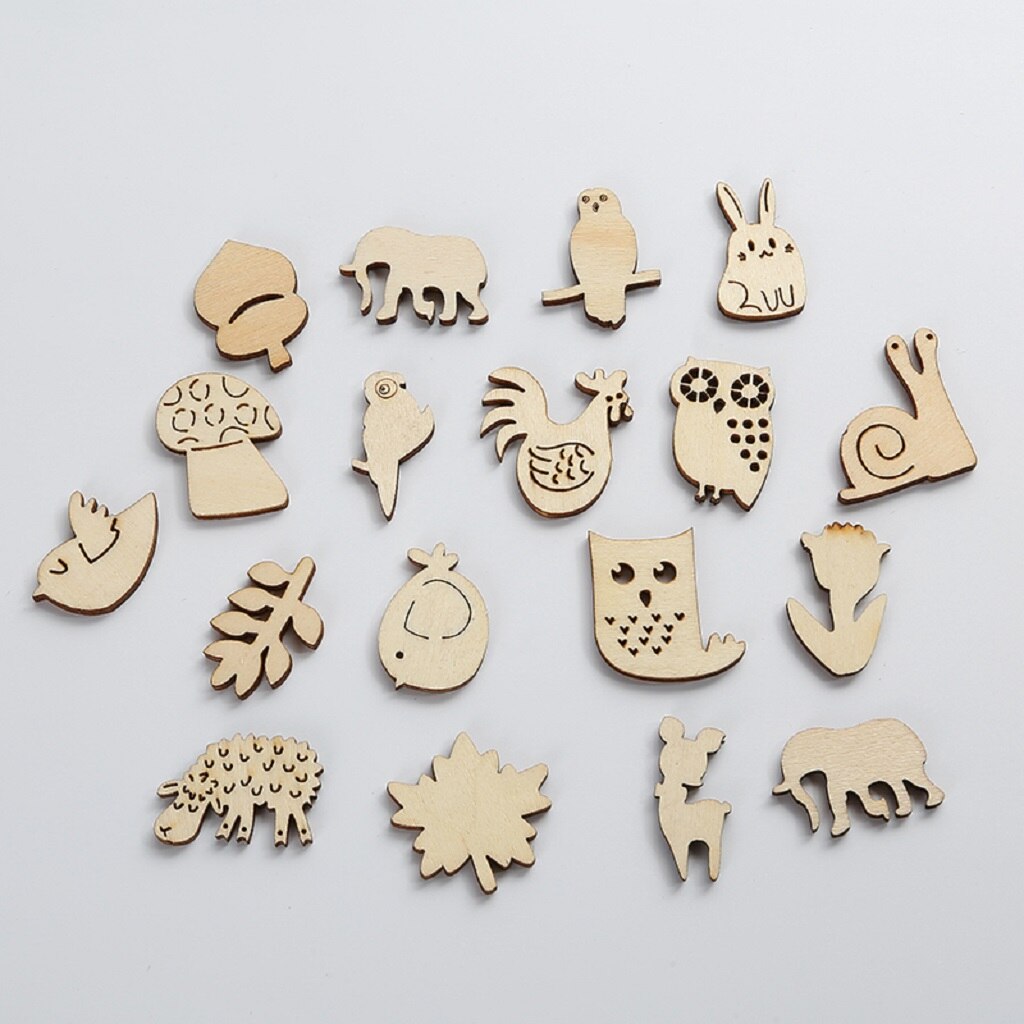 50Pcs Unfinished Wooden Cut Animal Shapes Craft Embellishments Decors