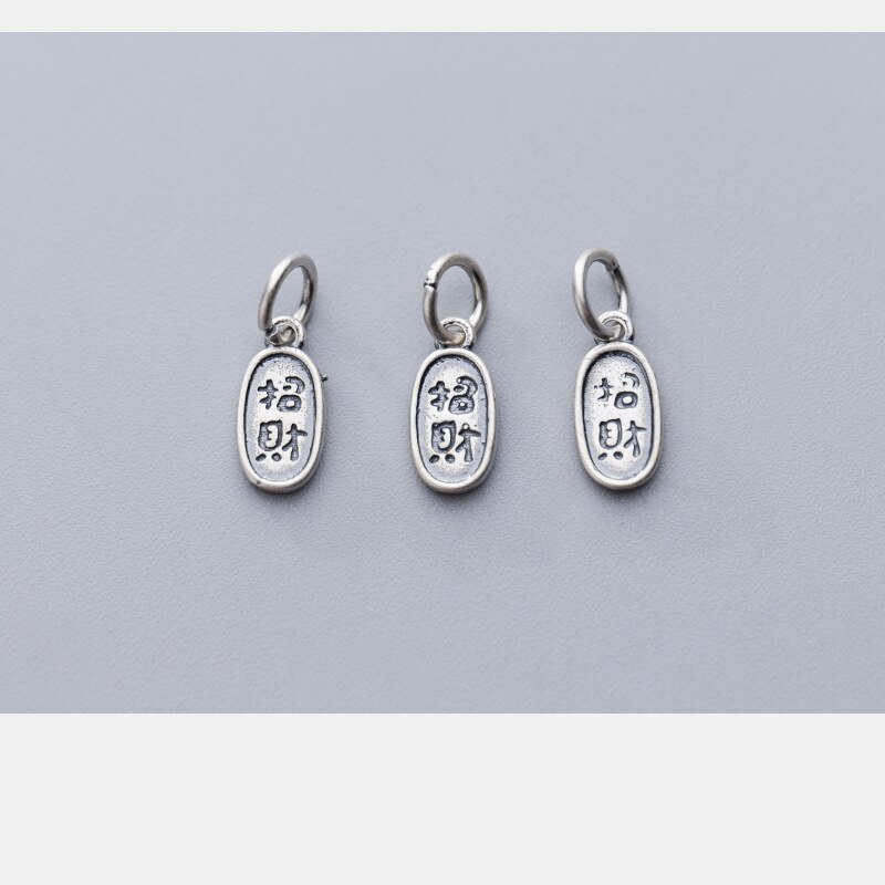 Apportez richesse et fortune lettre chinoise sculpté porte-bonheur breloques 12mm 925 en argent Sterling petits pendentifs bijoux à bricoler soi-même résultats