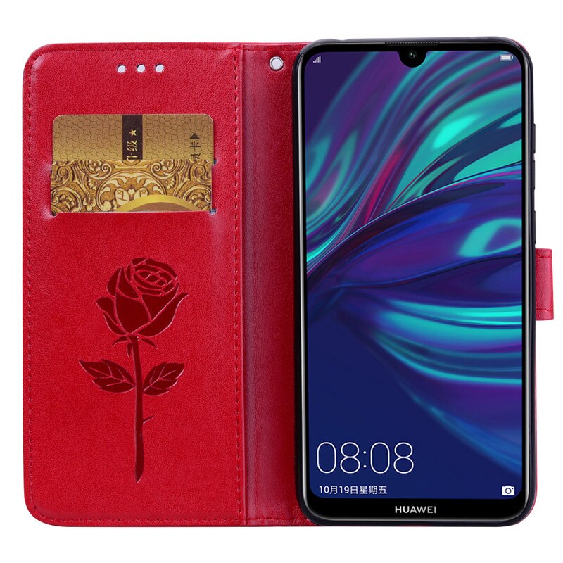 3D Rose Bloem Leather Case Voor Huawei Y7 Cover Luxe Kaarthouder Wallet Case Voor Huawei Y 7 flip Case Cover Coque