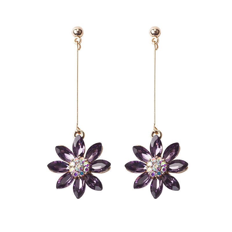 Dolce Elegante Cz Petalo di Fiore Orecchini A Pendaglio Per le donne Lucido Coreano Delicato Zircone Orecchino Lungo Ciondola Gli Orecchini Dei Monili di Lusso: Purple