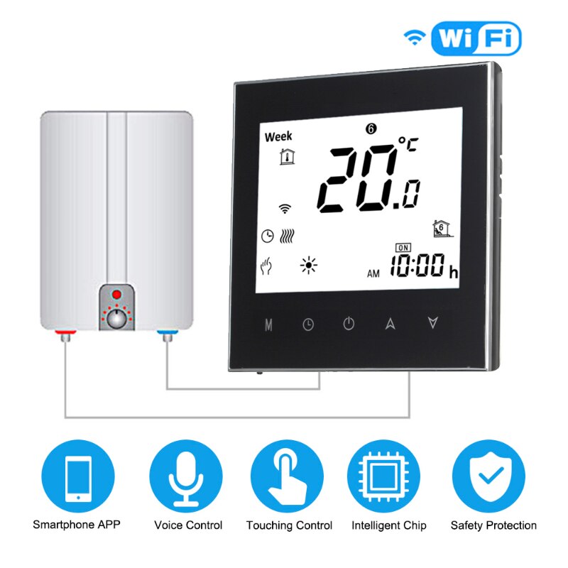 LCD Digital Touchscreen Thermostat For Water/Gas Boiler Heating with WiFi Connection&amp;Voice Control Energy Saving AC 95-240V