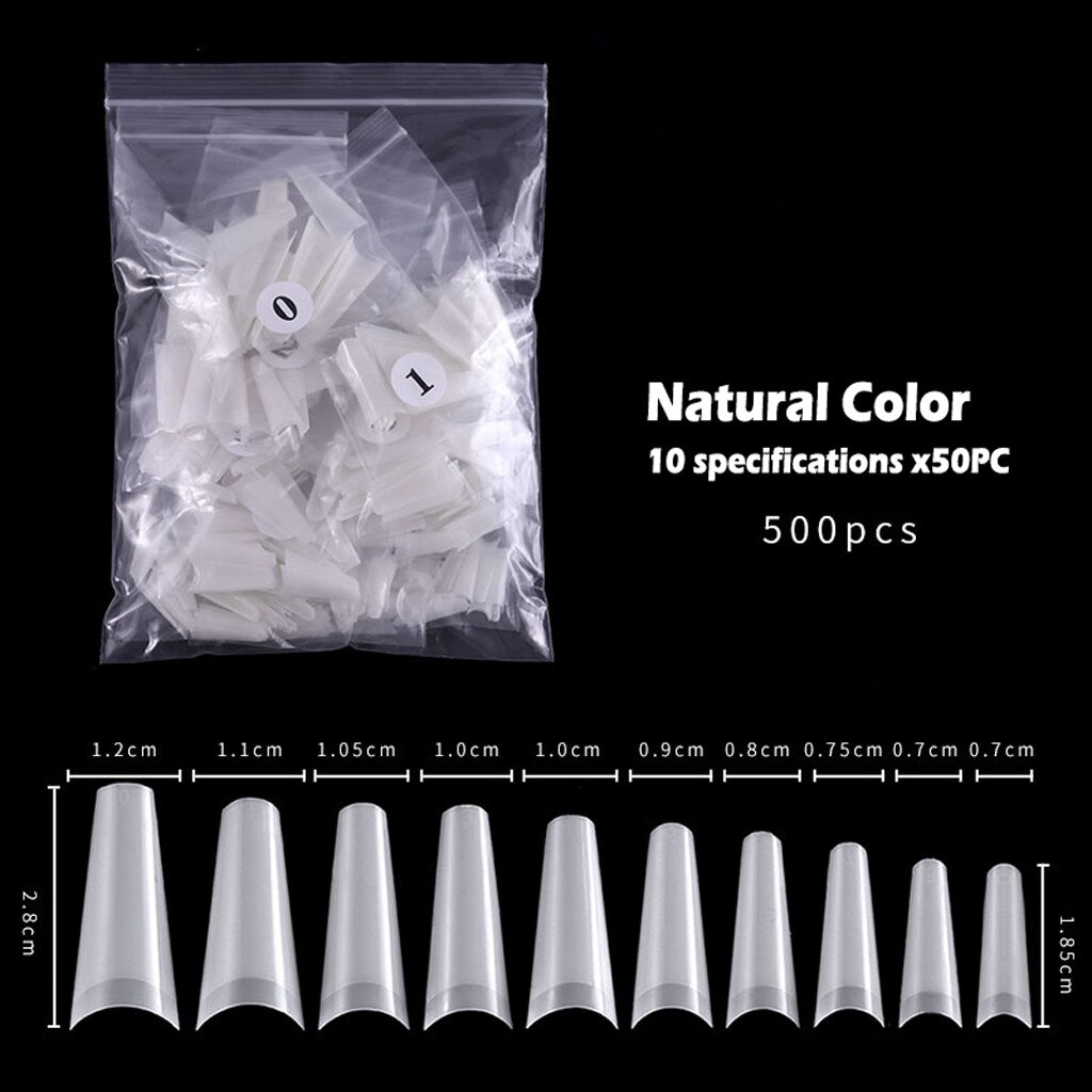 Plissé sans trace pointe d'ongle pleine bâton Version courte de gouttelette pointe faux ongles clair/blanc ultra-mince faux ongles acrylique: White 