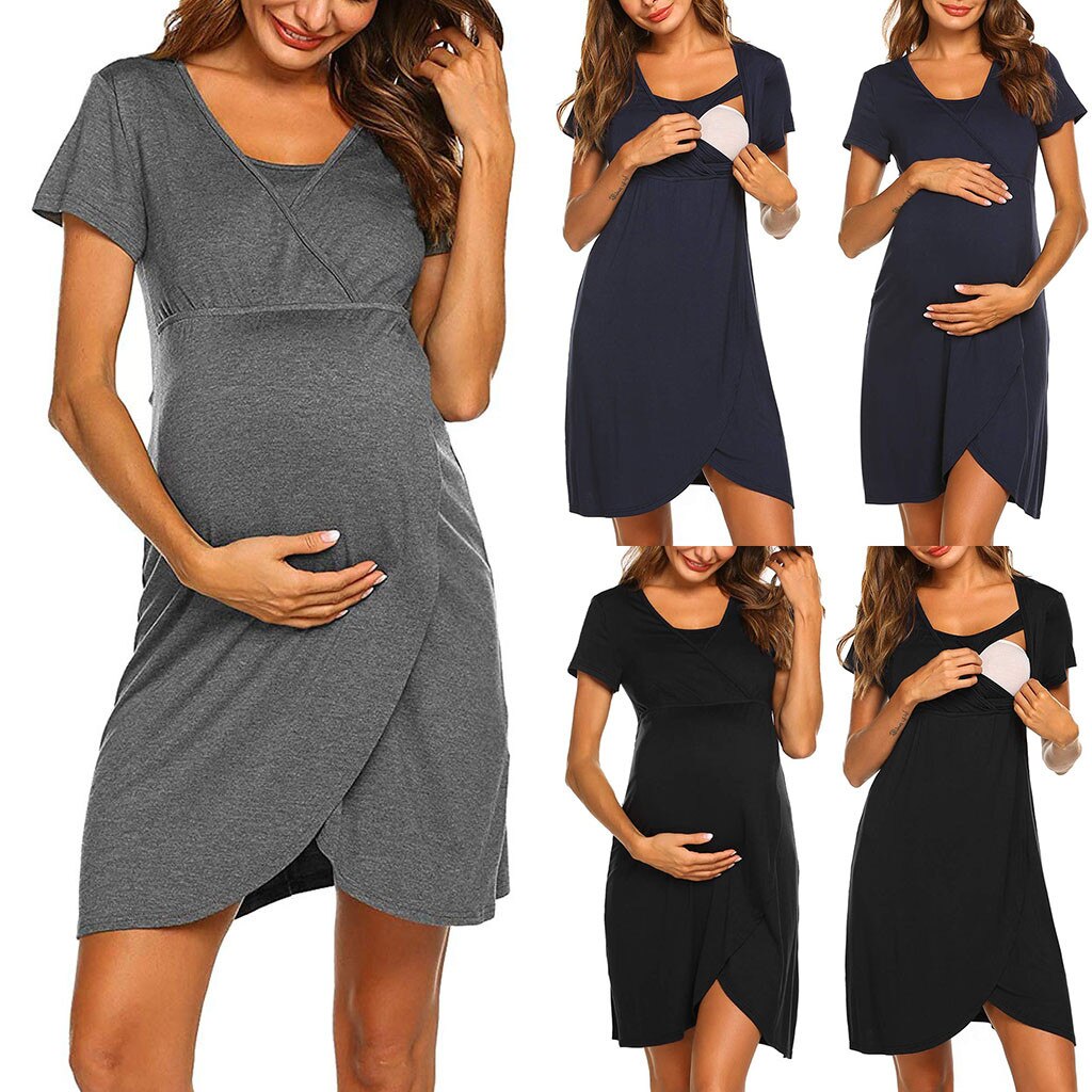 4# Stripe Dresses For Women Pregnant Maternity Tunic Breastfeeding Summer Round Neck Maternity Dress Dresses For Women