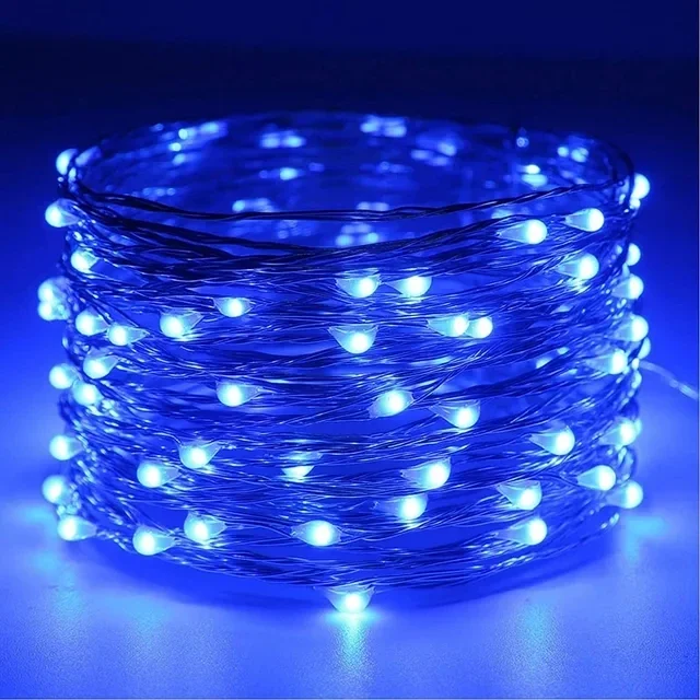 Guirnaldas de luces LED con batería de 1/2/3/5/10/20M, guirnalda de luces de alambre de cobre para dormitorio, jardín, , boda, decoración navideña: Azul / 300 W