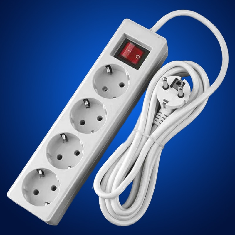 European power strip 4 way extension cord multiple socket with switch