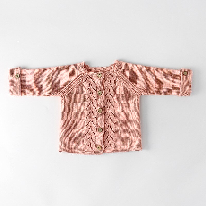 Focusnorm 0-24M Herfst Winter Baby Meisjes Jongens Een Stuk Romper/Trui Jas Solid Button Knit Warm outfits: pink coat / 18m