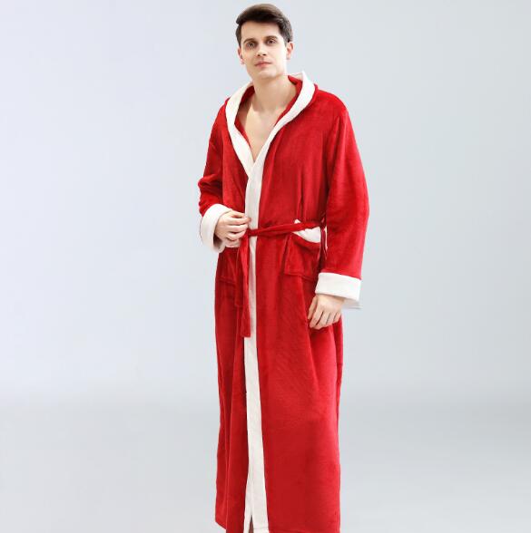 Mann badekåpe hette lang kimono menn badekåpe høst vinter nattøy kappe varm flanell #39 hjemmeklær bata hombre: Rød / M