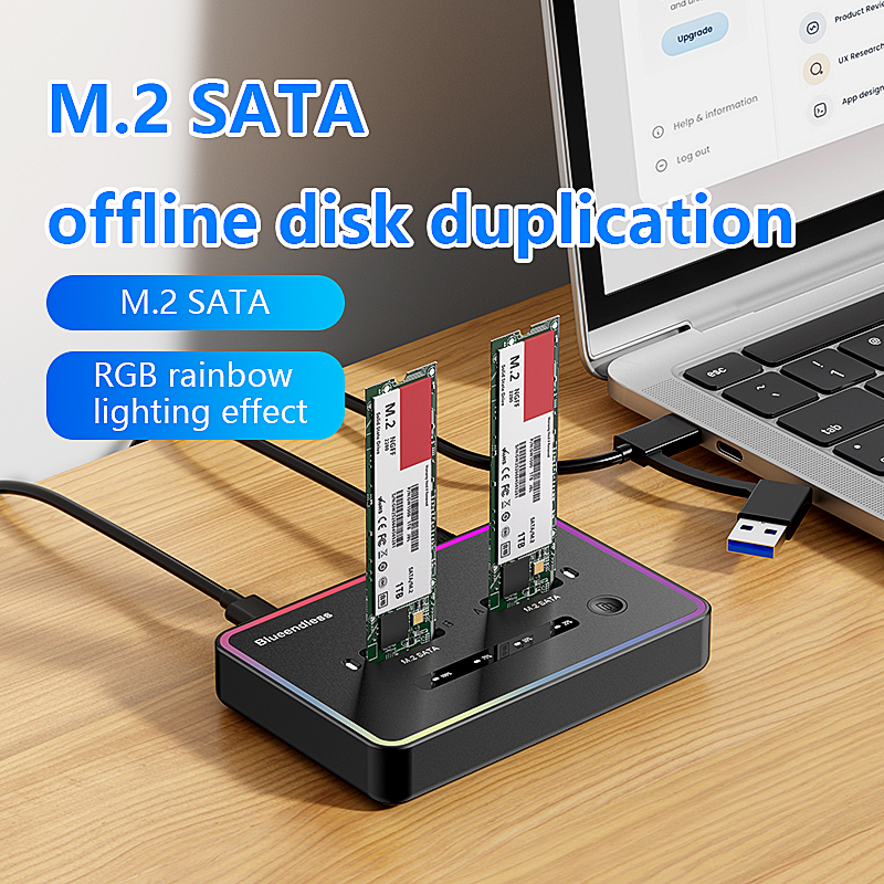 Blueendless  m 2 ssd-dockingstation med to bays, sata-duplikator, ssd med to bays, m2 .2 kabinet, sata 6 gbps, type c, usb 3.1 til ssd-harddisk