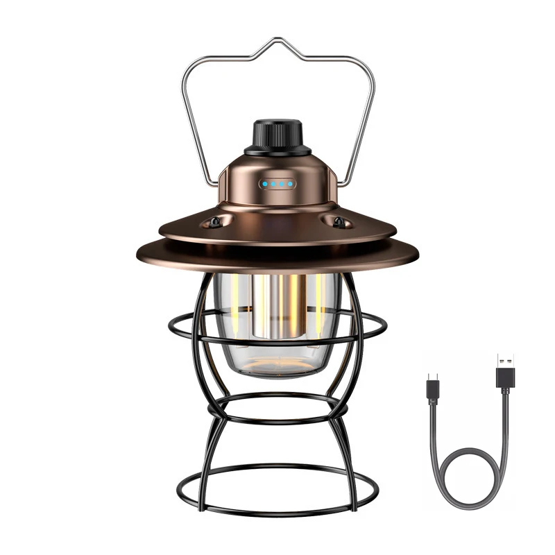 Vintage camping bærbar retro lanterne vintage telt belysning lanterne dekoration vandtæt udendørs have gade sti græsplæne lampe: 12w