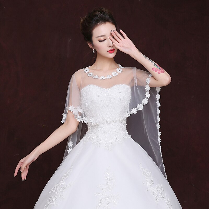 Wedding Cape Bridal Shawl White Red Tulle Crystal Lace Bolero For Women Long Cape Cloak Shawl Shrug Chaquetas De Fiesta Mujer: Long As picture 1