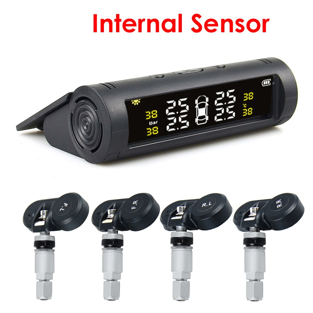 TPMS Car Tire Pressure Monitor System Automatic Brightness Control Solar Power Adjustable LCD screen Wireless 4 tire: Internal
