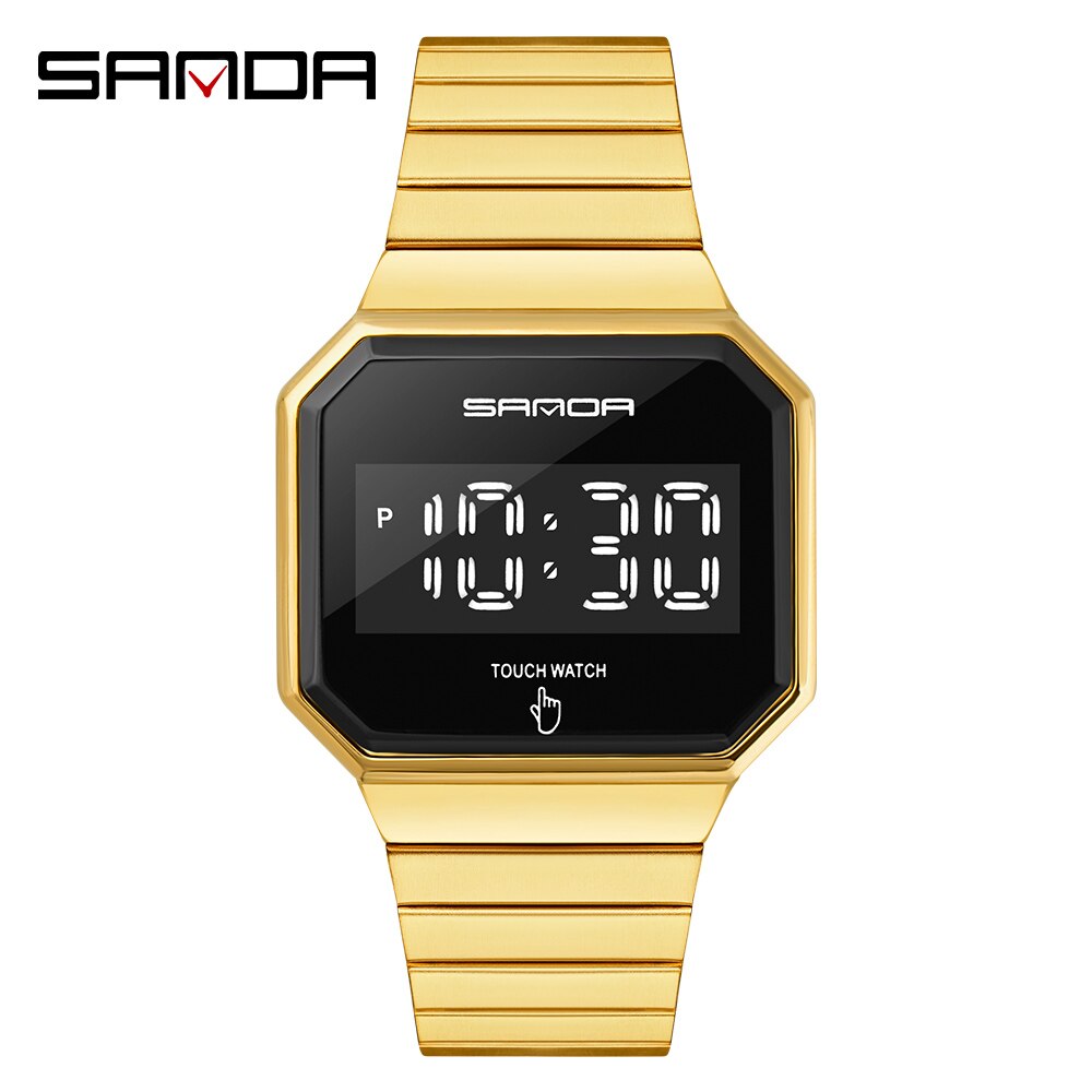 Sports Watches Man LED Touch Screen Electronic Shock Wristwatch Waterproof Digital Male Clock Relogio Masculino: Gold