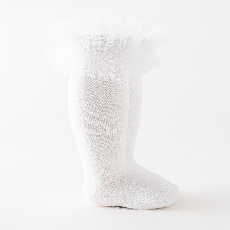 Kinderen Sokken Wit Herfst Peuter Meisjes Kant Sokken Kniehoge Lange Zachte Katoenen Baby Sokken: WHITE / 0-2Years(S)