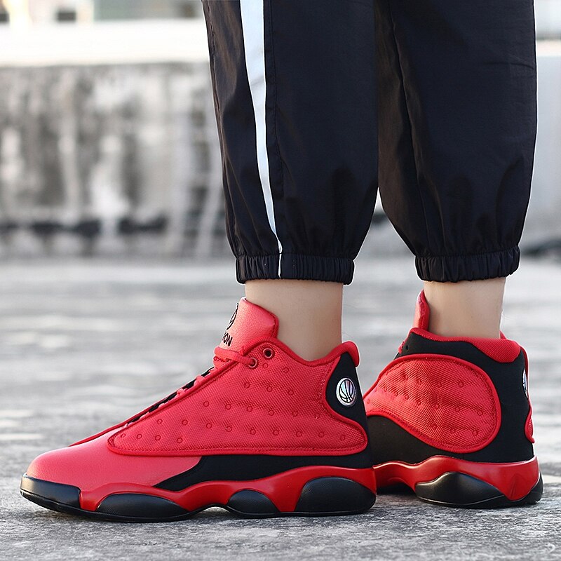 Men's High Top Sports Shoes Trend Running Shoes Outdoor Non-slip Man Sneakers Comfortable Adult Tennis Shoes: Red / 7.5