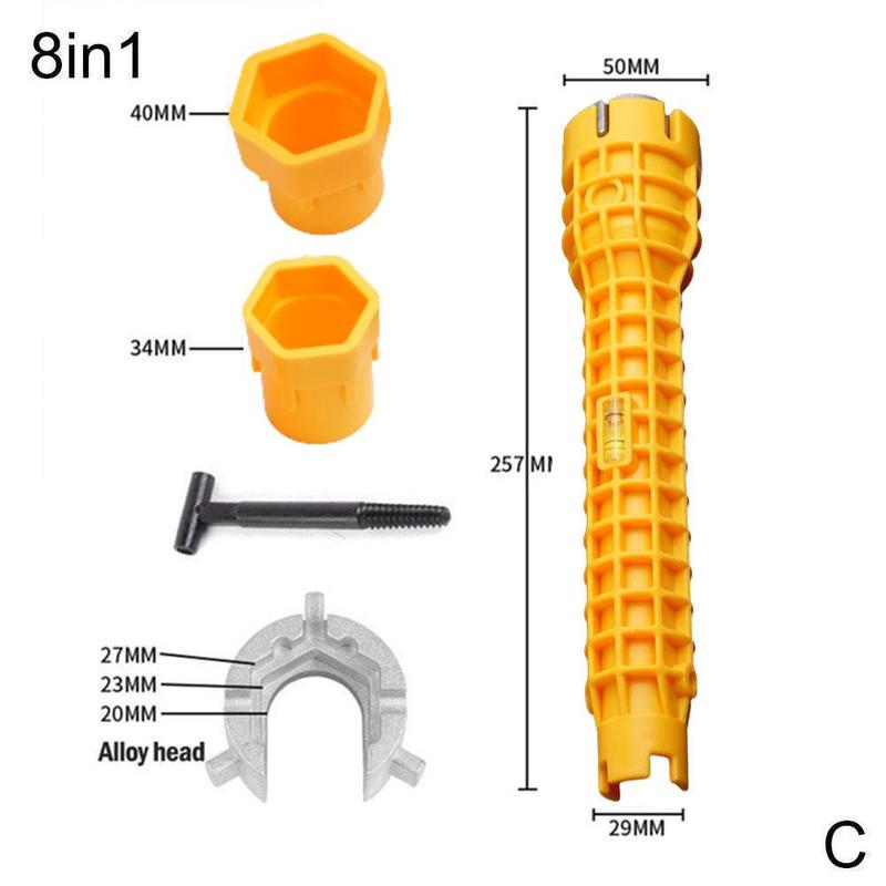 Multifunction Faucet Wrench Sink Installer Tools Water Pipe Spanner Tackle Tool for Toilet Bathroom Kitchen Repair Tools: 8 IN 1 YELLOW